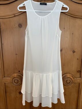 Twin-Set White Layered Ruffle Hem Sleeveless Dress